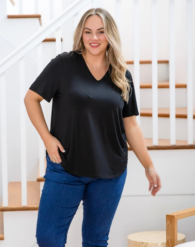 Elena V-Neck Tee - Black - Image 2
