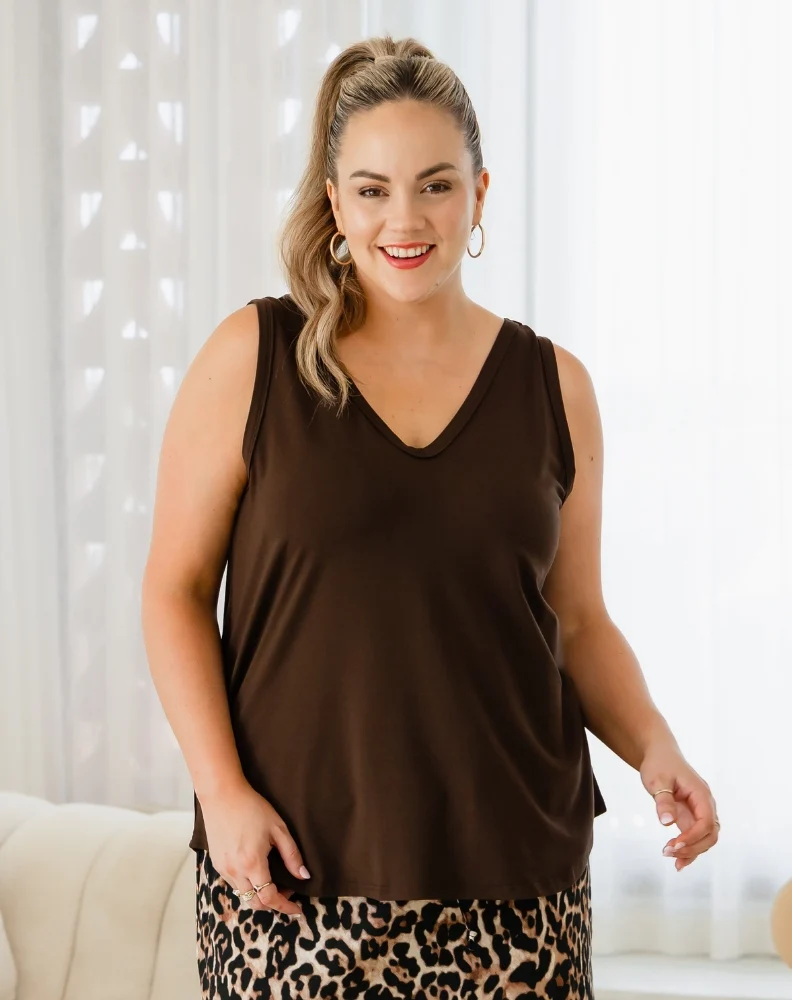 Elena Two-Way Neckline Tank – Chocolate - Image 2