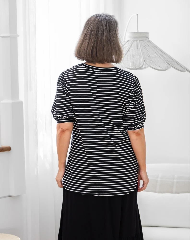 Phoebe Puff Sleeve Tee - Black Stripe - Image 11