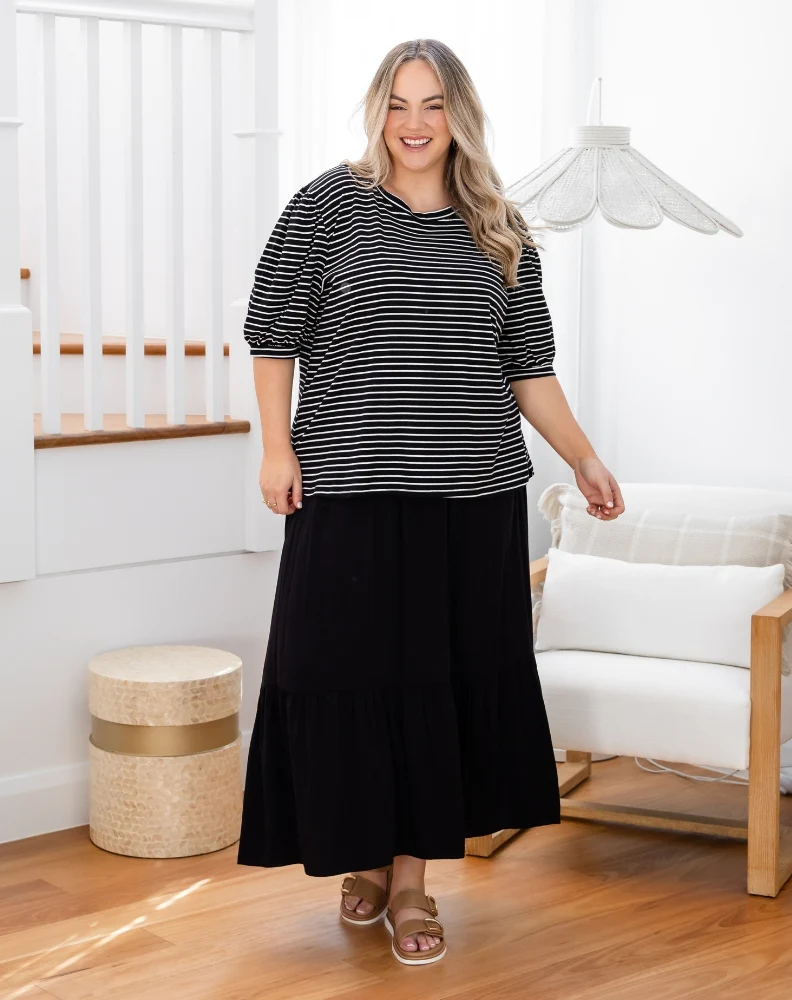 Phoebe Puff Sleeve Tee - Black Stripe - Image 3