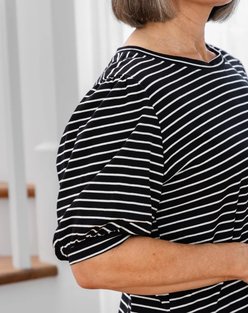 Phoebe Puff Sleeve Tee - Black Stripe - Image 4