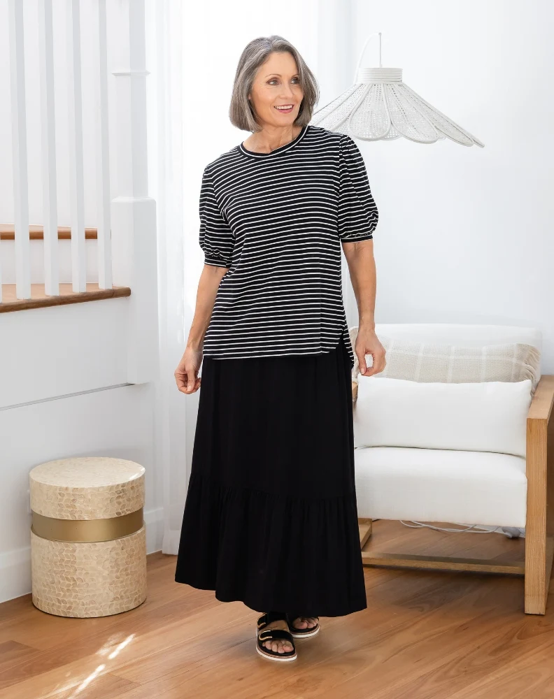 Phoebe Puff Sleeve Tee - Black Stripe - Image 5