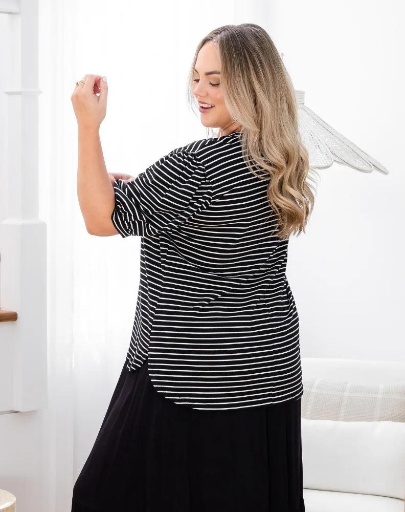 Phoebe Puff Sleeve Tee - Black Stripe - Image 8