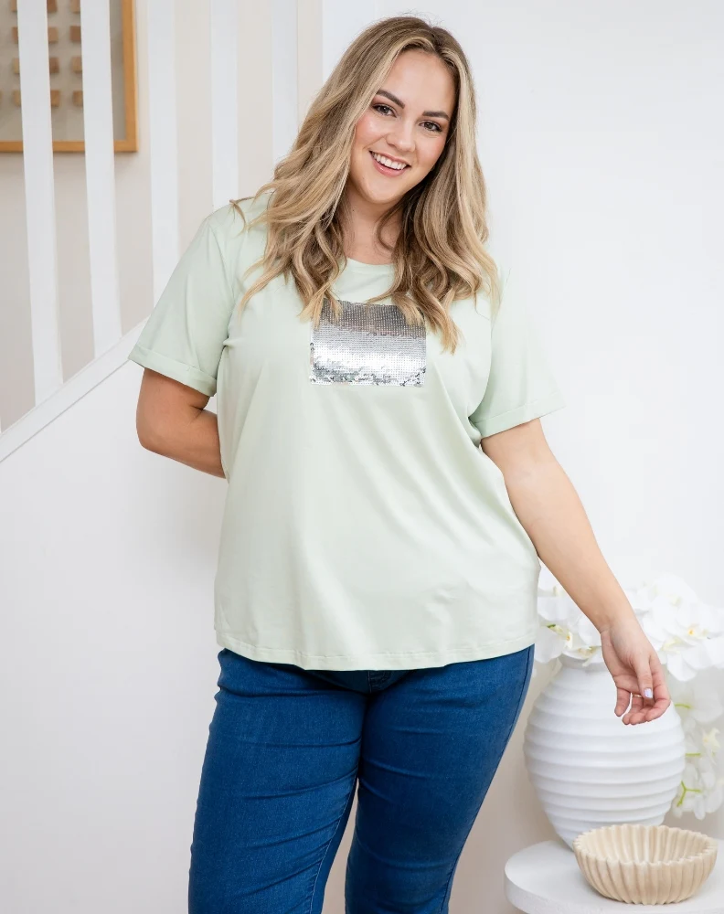 Square Sequin Tee - Sage - Image 2