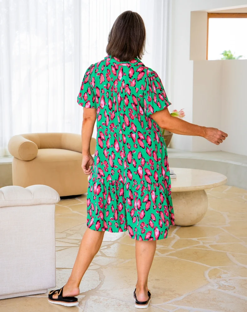 Taylor Shirt Dress - Green/Pink Leopard - Image 10